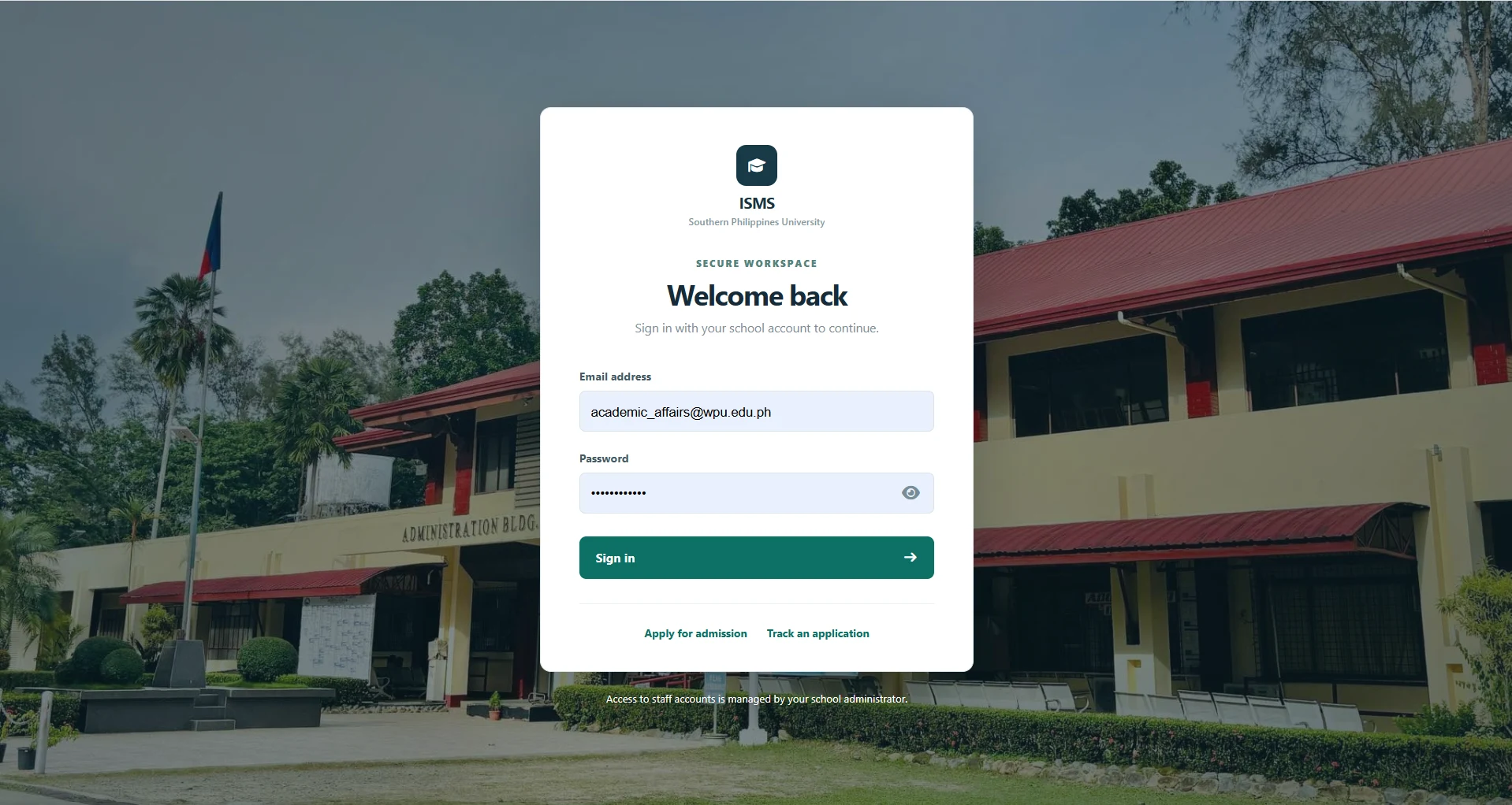 Integrated School Management System application screenshot